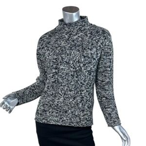 Joe Fresh Women’s XS Chunky Cable Knit Mock Neck Sweater Black Grey White
